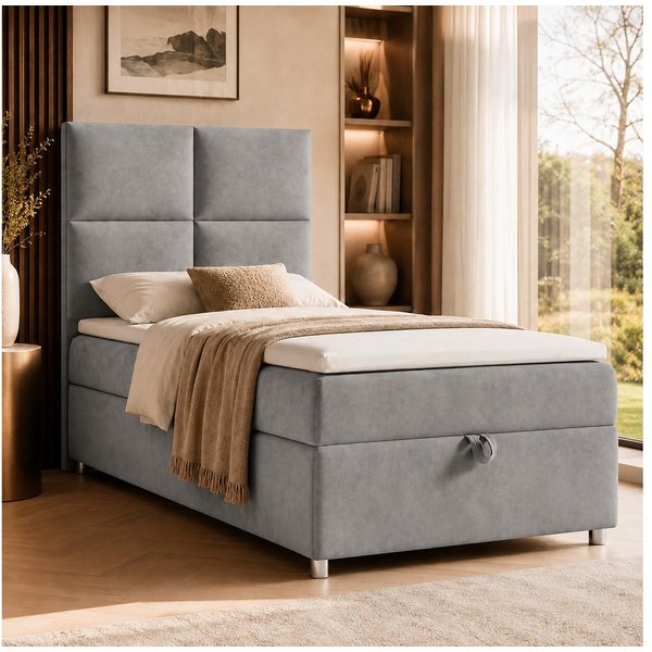 Best for Home Boxspringbett Trinity K-2 mit Bettkasten & Topper – Komfort & Stauraum (Einzelbett, Hotelbett, Polsterbett gepolstertes Kopfteil, Jugendbett, Kind