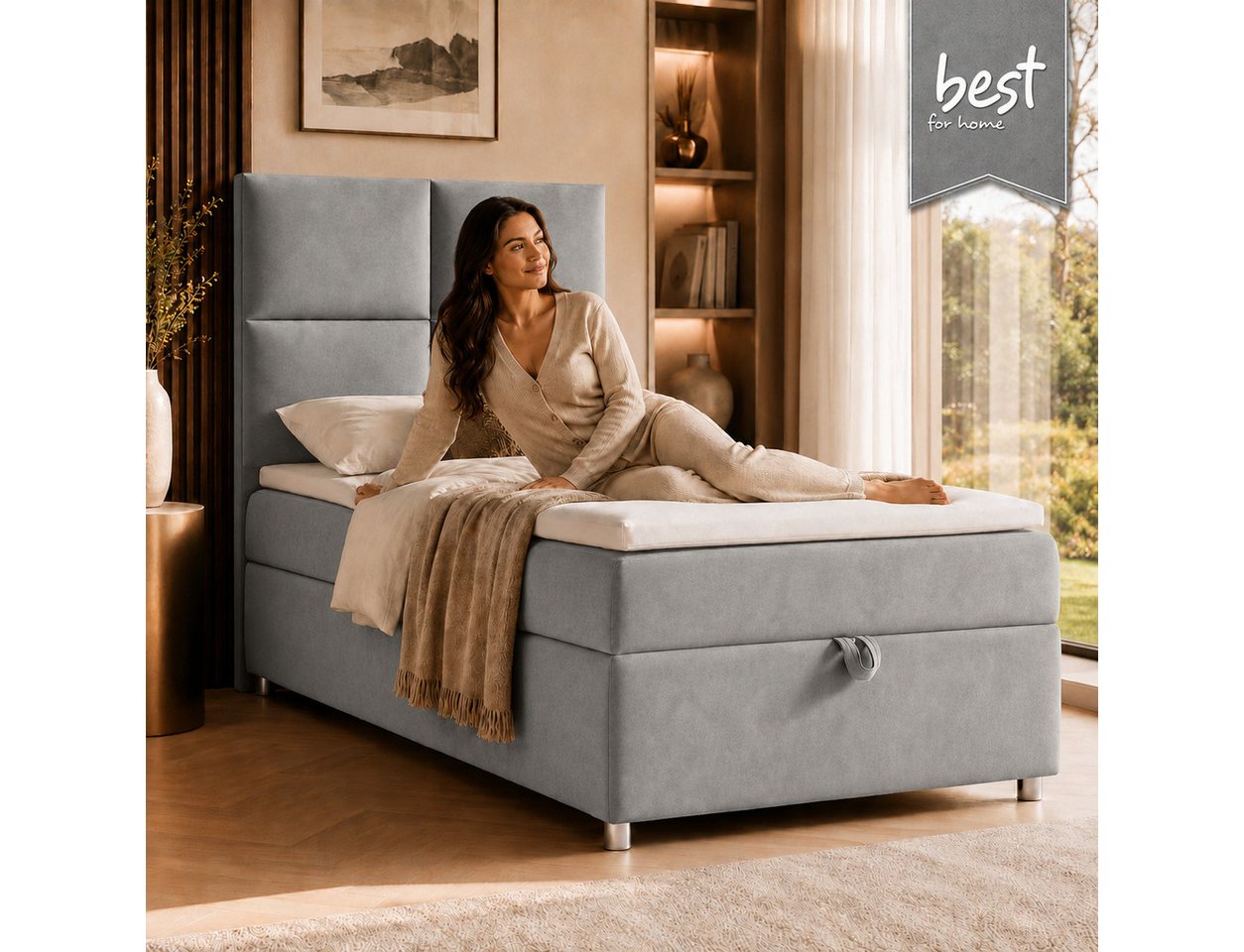 Best for Home Boxspringbett Trinity K-2 mit Bettkasten & Topper – Komfort & Stauraum (Einzelbett, Hotelbett, Polsterbett gepolstertes Kopfteil, Jugendbett, Kind – Bild 2 von 5