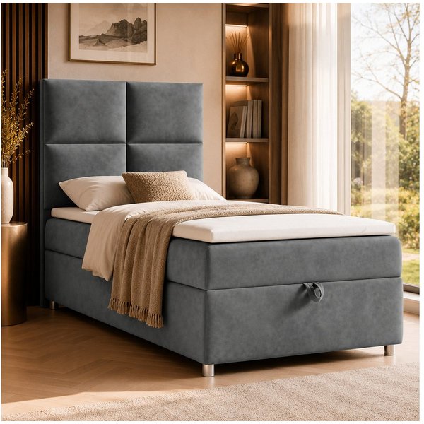 Best for Home Boxspringbett Trinity K-2 mit Bettkasten & Topper – Komfort & Stauraum (Einzelbett, Hotelbett, Polsterbett gepolstertes Kopfteil, Jugendbett, Kind