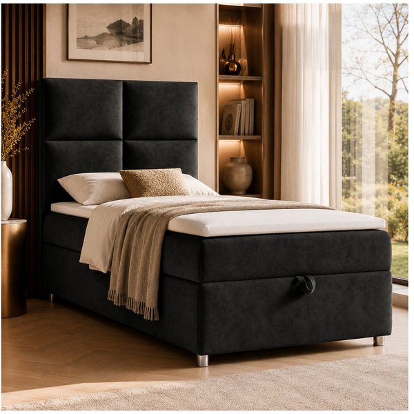 Best for Home Boxspringbett Trinity K-2 mit Bettkasten & Topper – Komfort & Stauraum (Einzelbett, Hotelbett, Polsterbett gepolstertes Kopfteil, Jugendbett, Kind