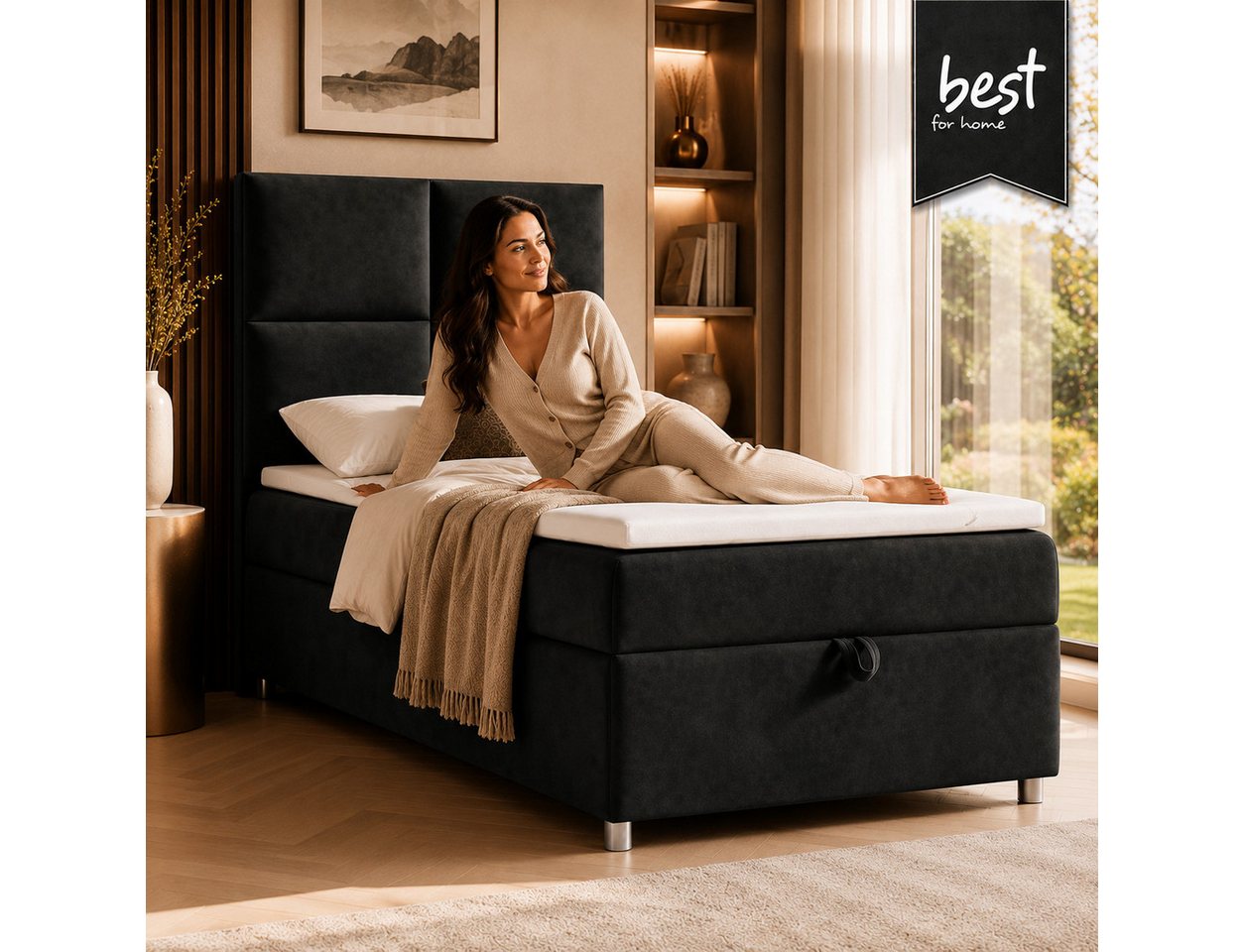 Best for Home Boxspringbett Trinity K-2 mit Bettkasten & Topper – Komfort & Stauraum (Einzelbett, Hotelbett, Polsterbett gepolstertes Kopfteil, Jugendbett, Kind – Bild 2 von 5