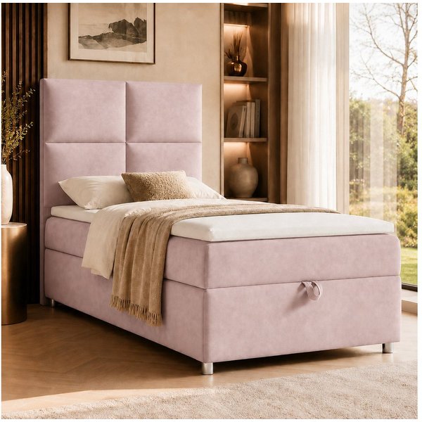 Best for Home Boxspringbett Trinity K-2 mit Bettkasten & Topper – Komfort & Stauraum (Einzelbett, Hotelbett, Polsterbett gepolstertes Kopfteil, Jugendbett, Kind