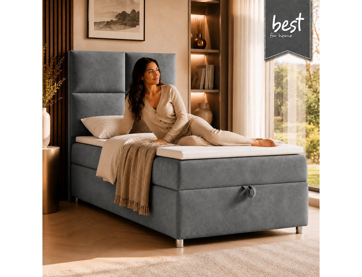Best for Home Boxspringbett Trinity K-2 mit Bettkasten & Topper – Komfort & Stauraum (Einzelbett, Hotelbett, Polsterbett gepolstertes Kopfteil, Jugendbett, Kind – Bild 2 von 5