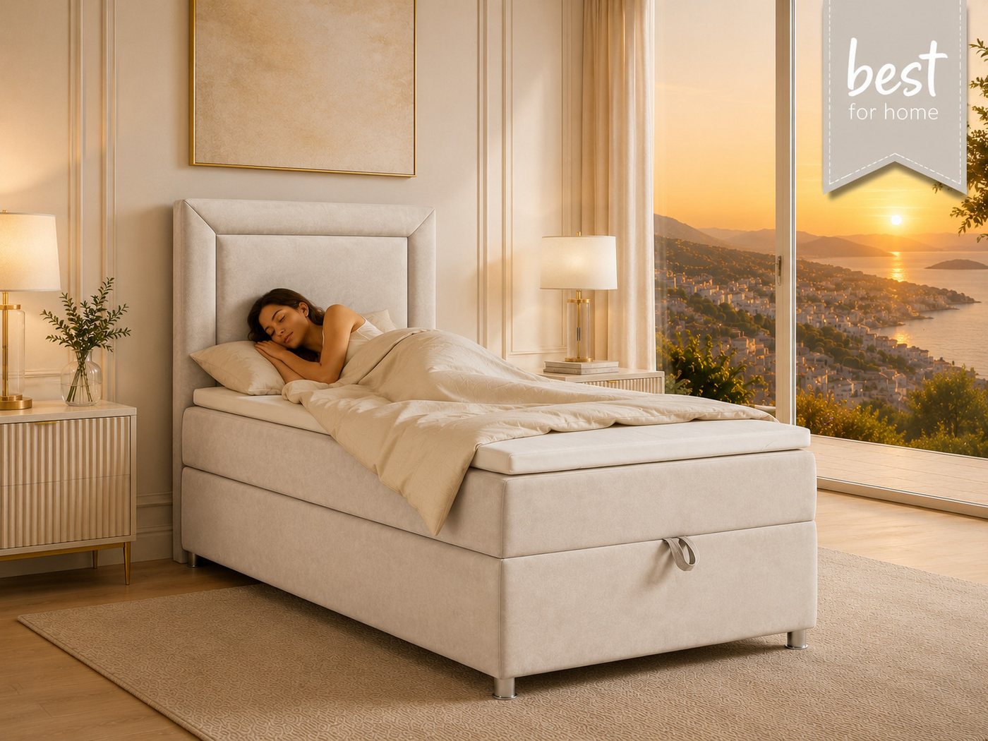 Best for Home Boxspringbett Trinity K-3 Boxspringbett mit Stauraum und Topper (Einzelbett, Polsterbett mit gepolstertes Kopfteil, Jugendbett, Kinderbett versch. – Bild 2 von 5