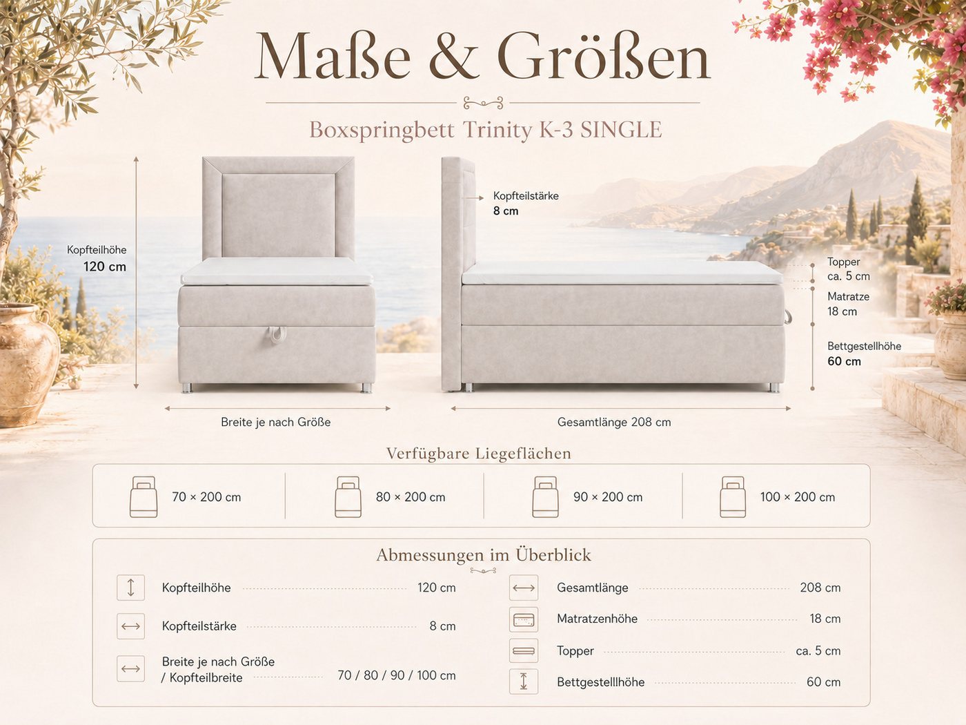 Best for Home Boxspringbett Trinity K-3 Boxspringbett mit Stauraum und Topper (Einzelbett, Polsterbett mit gepolstertes Kopfteil, Jugendbett, Kinderbett versch. – Bild 5 von 5