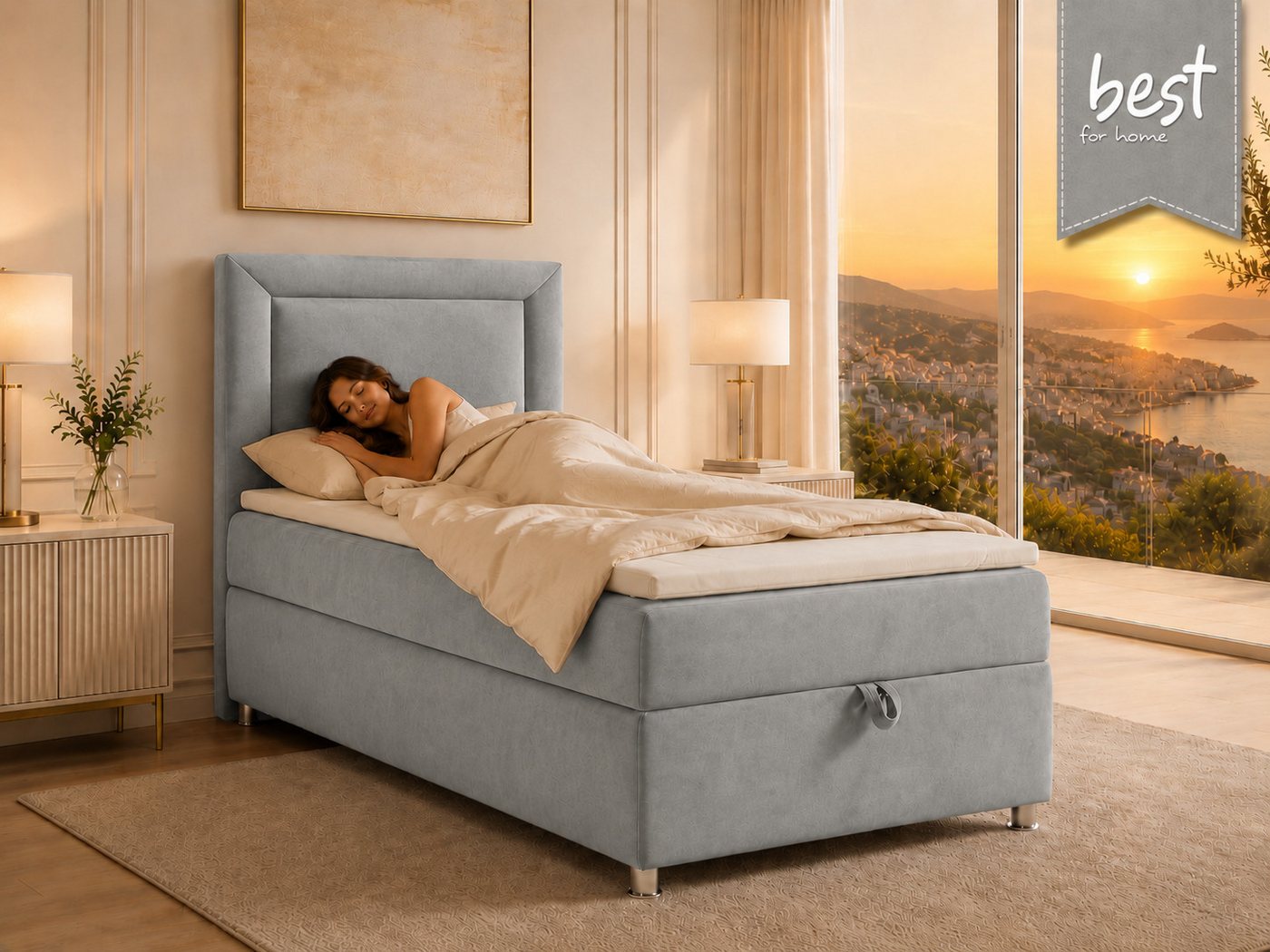 Best for Home Boxspringbett Trinity K-3 Boxspringbett mit Stauraum und Topper (Einzelbett, Polsterbett mit gepolstertes Kopfteil, Jugendbett, Kinderbett versch. – Bild 2 von 5