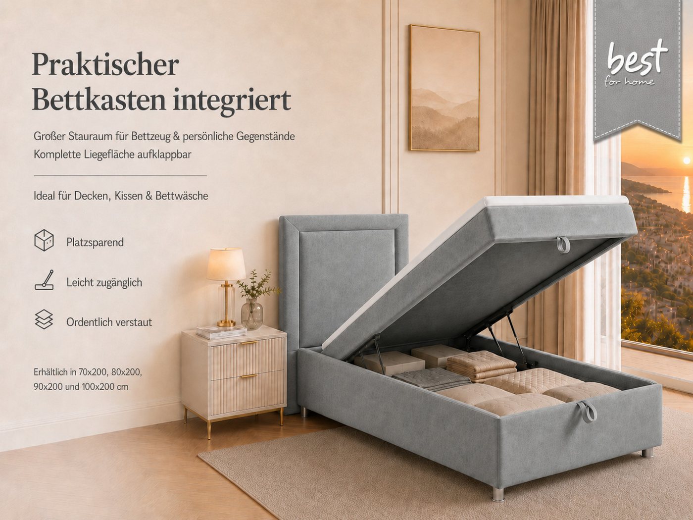 Best for Home Boxspringbett Trinity K-3 Boxspringbett mit Stauraum und Topper (Einzelbett, Polsterbett mit gepolstertes Kopfteil, Jugendbett, Kinderbett versch. – Bild 5 von 5