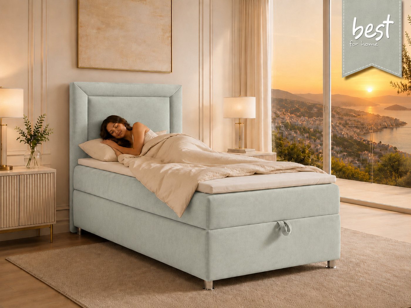 Best for Home Boxspringbett Trinity K-3 Boxspringbett mit Stauraum und Topper (Einzelbett, Polsterbett mit gepolstertes Kopfteil, Jugendbett, Kinderbett versch. – Bild 2 von 5