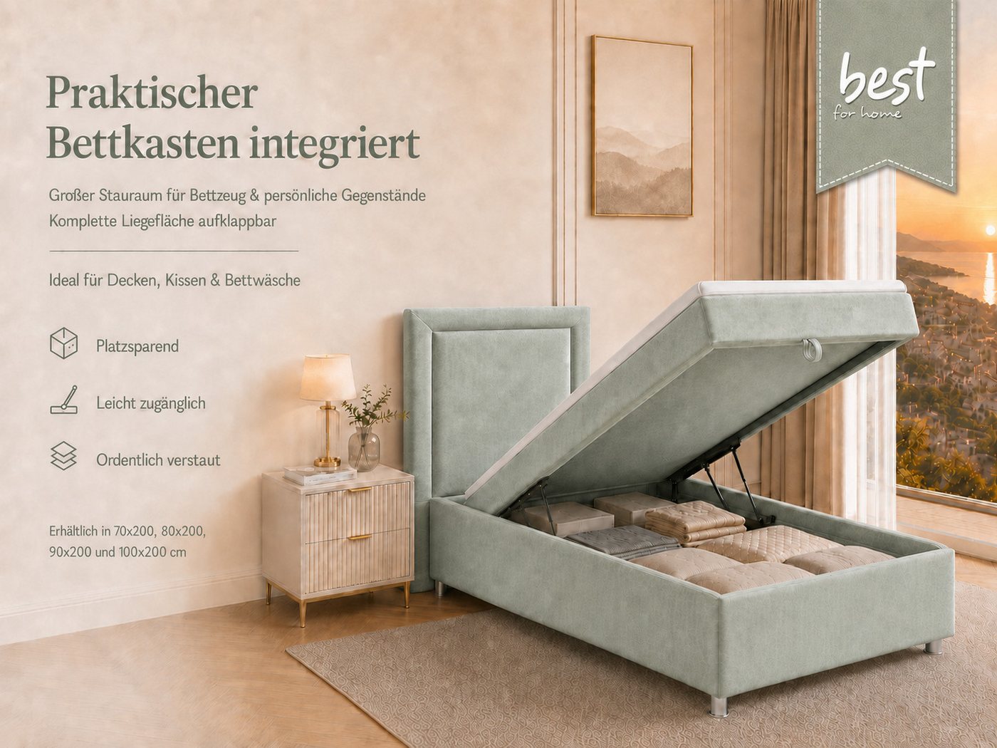 Best for Home Boxspringbett Trinity K-3 Boxspringbett mit Stauraum und Topper (Einzelbett, Polsterbett mit gepolstertes Kopfteil, Jugendbett, Kinderbett versch. – Bild 5 von 5