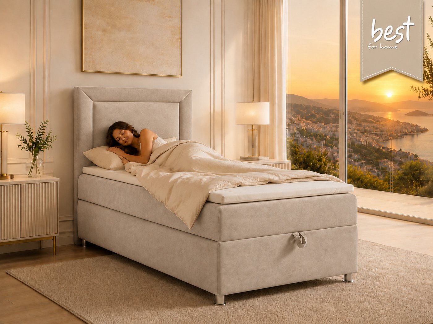 Best for Home Boxspringbett Trinity K-3 Boxspringbett mit Stauraum und Topper (Einzelbett, Polsterbett mit gepolstertes Kopfteil, Jugendbett, Kinderbett versch. – Bild 2 von 5