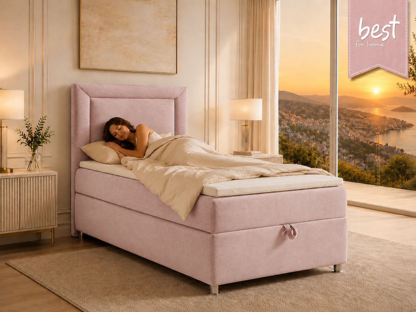 Best for Home Boxspringbett Trinity K-3 Boxspringbett mit Stauraum und Topper (Einzelbett, Polsterbett mit gepolstertes Kopfteil, Jugendbett, Kinderbett versch. – Bild 2 von 5