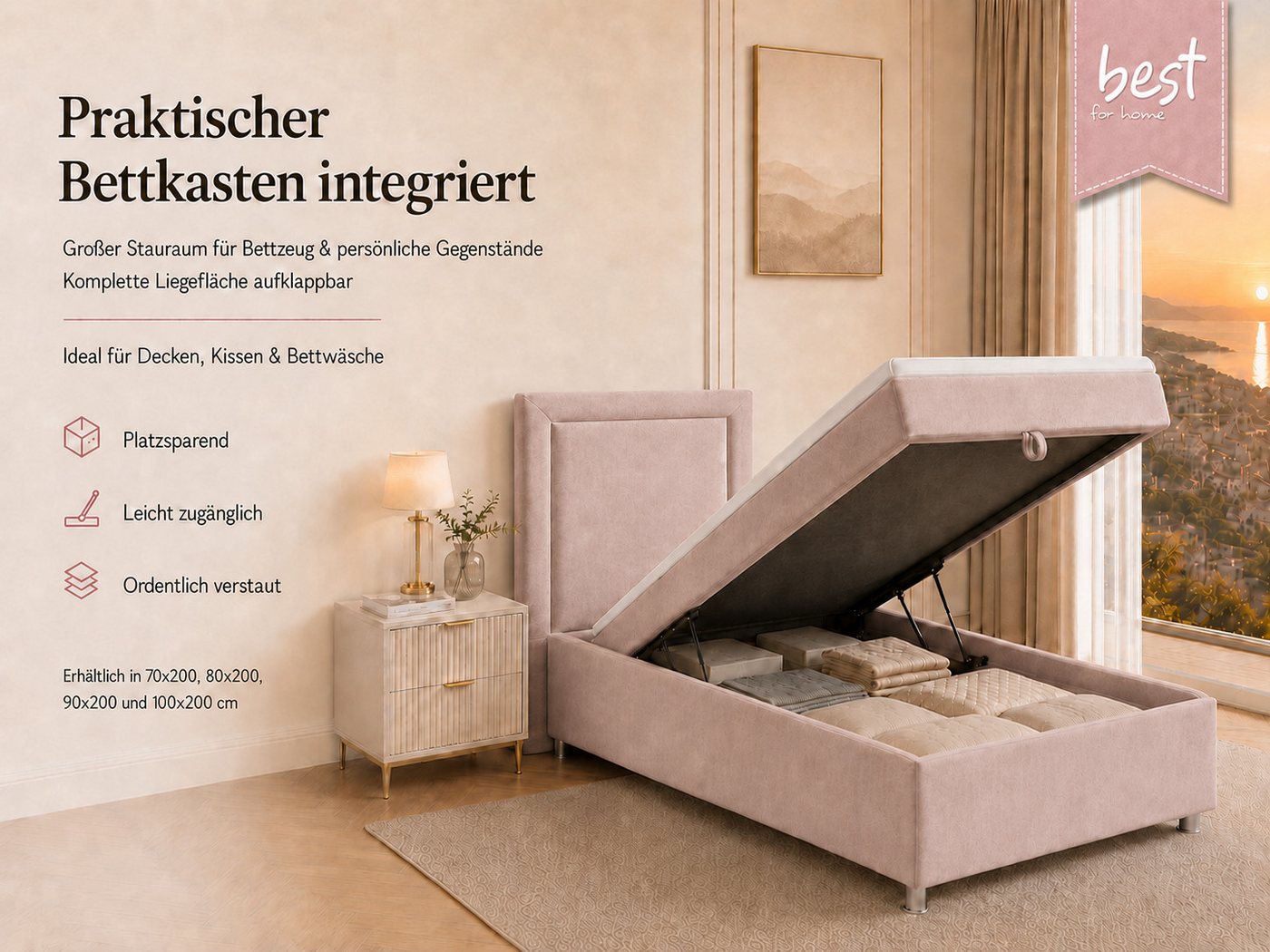 Best for Home Boxspringbett Trinity K-3 Boxspringbett mit Stauraum und Topper (Einzelbett, Polsterbett mit gepolstertes Kopfteil, Jugendbett, Kinderbett versch. – Bild 5 von 5