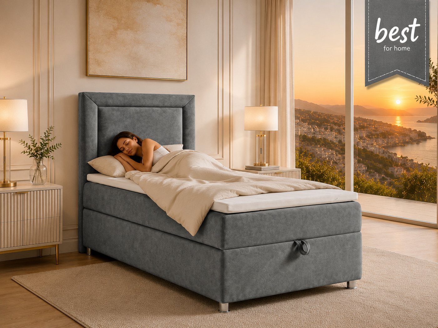 Best for Home Boxspringbett Trinity K-3 Boxspringbett mit Stauraum und Topper (Einzelbett, Polsterbett mit gepolstertes Kopfteil, Jugendbett, Kinderbett versch. – Bild 2 von 5