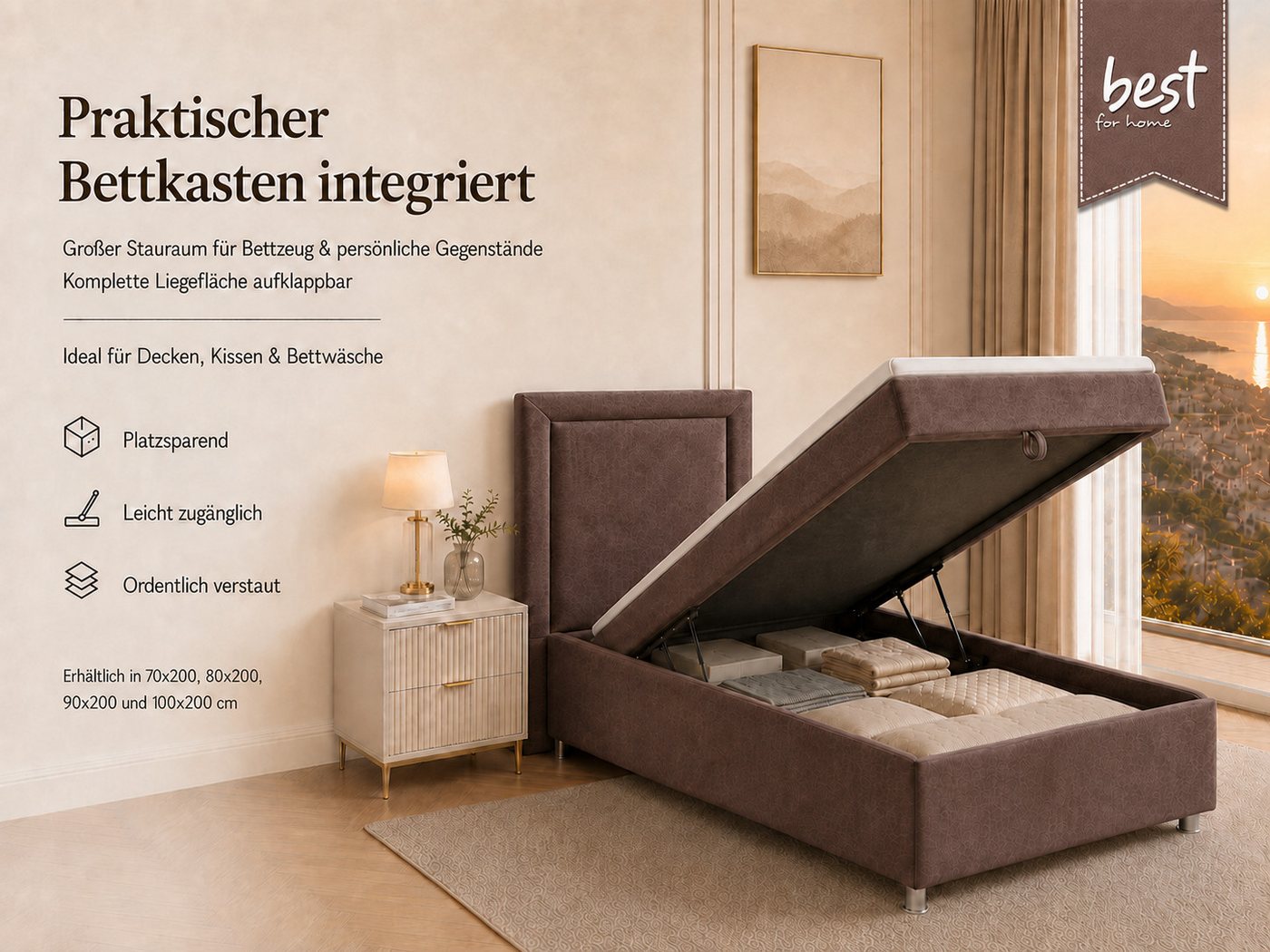 Best for Home Boxspringbett Trinity K-3 Boxspringbett mit Stauraum und Topper (Einzelbett, Polsterbett mit gepolstertes Kopfteil, Jugendbett, Kinderbett versch. – Bild 5 von 5