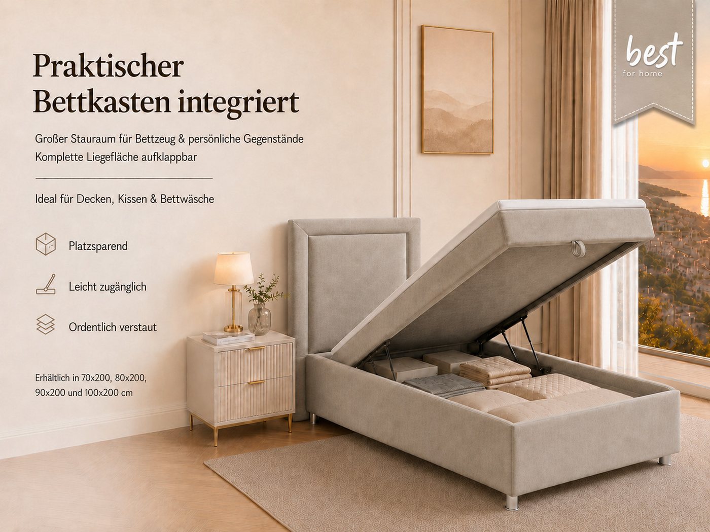 Best for Home Boxspringbett Trinity K-3 Boxspringbett mit Stauraum und Topper (Einzelbett, Polsterbett mit gepolstertes Kopfteil, Jugendbett, Kinderbett versch. – Bild 5 von 5