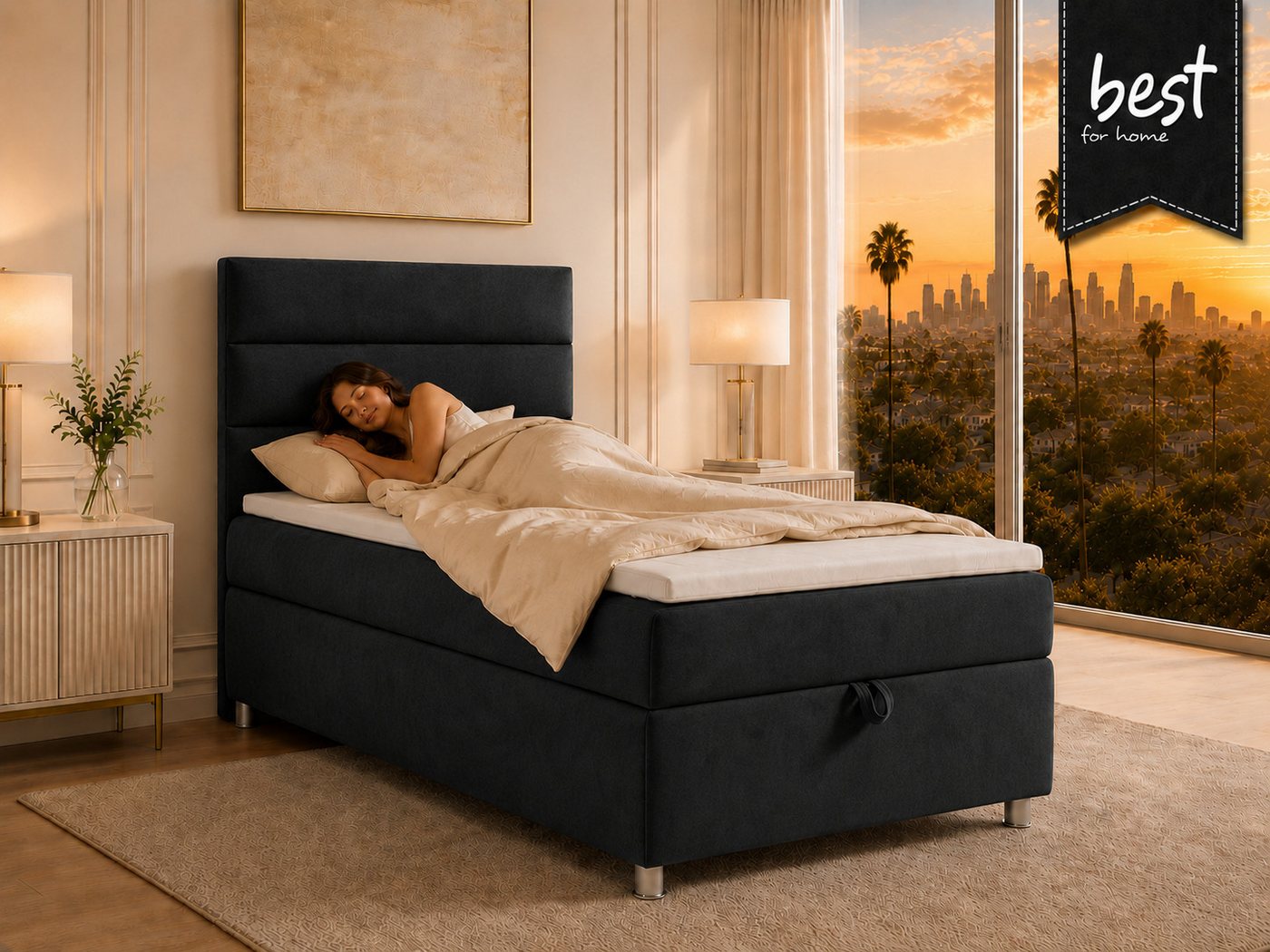 Best for Home Boxspringbett Trinity K-4 Single 5cm Topper Bonell Bettkasten (Einzelbett, Polsterbett mit gepolstertes Kopfteil, Jugendbett, Kinderbett versch. G – Bild 2 von 5