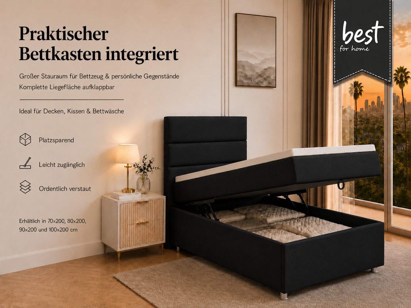 Best for Home Boxspringbett Trinity K-4 Single 5cm Topper Bonell Bettkasten (Einzelbett, Polsterbett mit gepolstertes Kopfteil, Jugendbett, Kinderbett versch. G – Bild 5 von 5