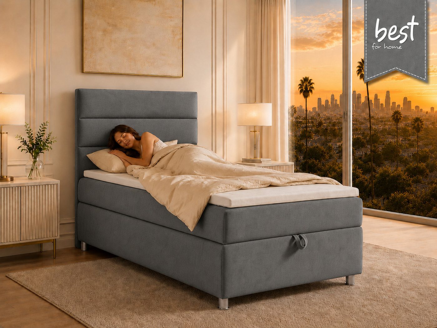 Best for Home Boxspringbett Trinity K-4 Single 5cm Topper Bonell Bettkasten (Einzelbett, Polsterbett mit gepolstertes Kopfteil, Jugendbett, Kinderbett versch. G – Bild 2 von 5