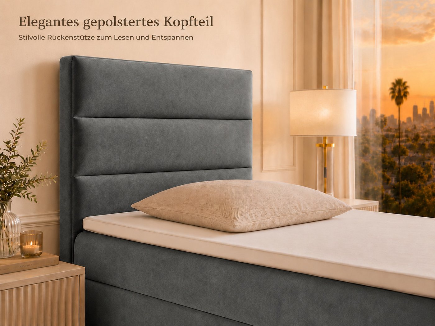 Best for Home Boxspringbett Trinity K-4 Single 5cm Topper Bonell Bettkasten (Einzelbett, Polsterbett mit gepolstertes Kopfteil, Jugendbett, Kinderbett versch. G – Bild 4 von 5