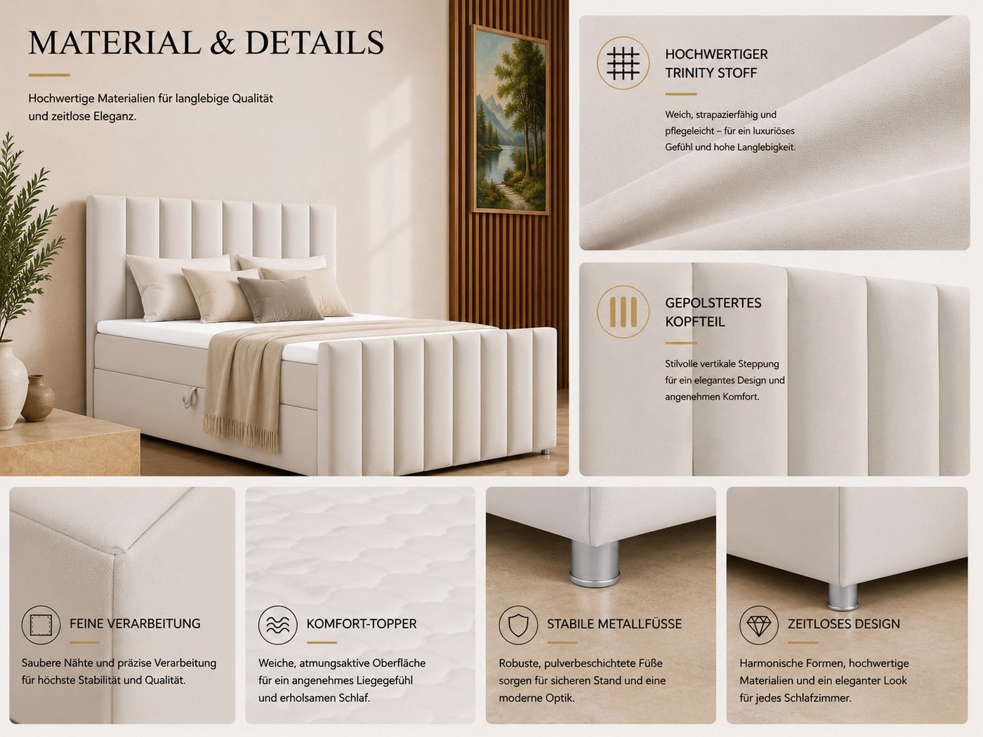 Best for Home Boxspringbett Trinity K10 mit Stauraum, Bonellmatratze & Komfort-Topper (Boxspringbett-Set, 1-St., 140x200 160x200 180x200 200x200 cm), Ergonomisc – Bild 4 von 5
