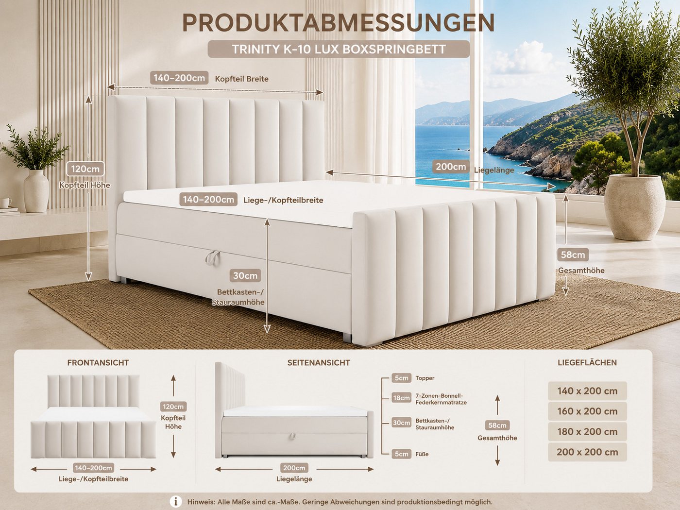 Best for Home Boxspringbett Trinity K10 mit Stauraum, Bonellmatratze & Komfort-Topper (Boxspringbett-Set, 1-St., 140x200 160x200 180x200 200x200 cm), Ergonomisc – Bild 5 von 5