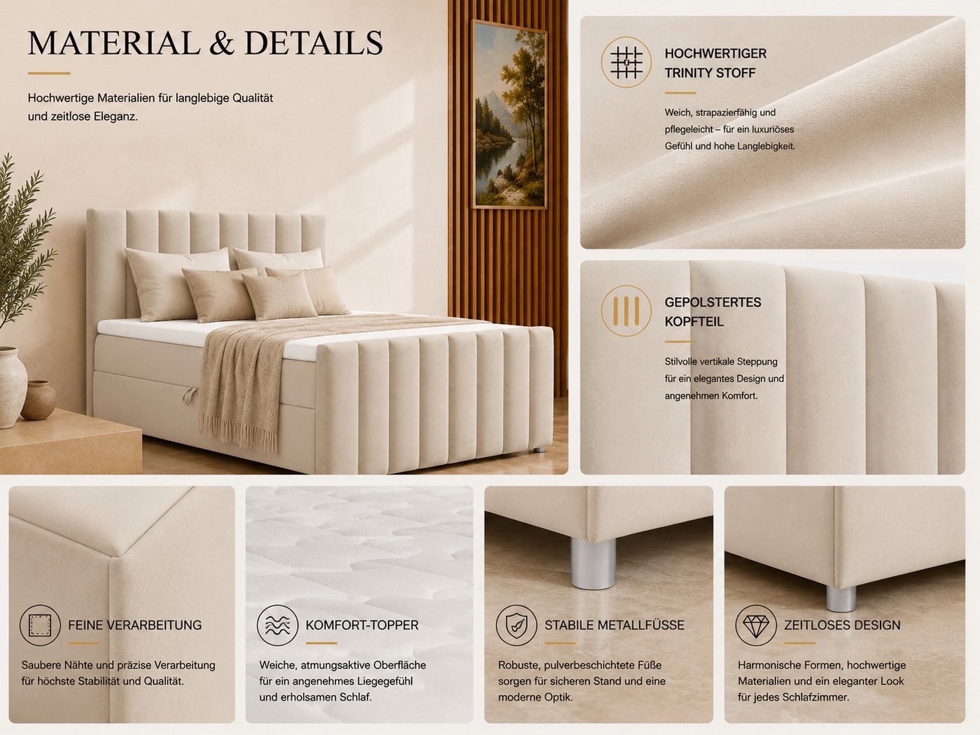Best for Home Boxspringbett Trinity K10 mit Stauraum, Bonellmatratze & Komfort-Topper (Boxspringbett-Set, 1-St., 140x200 160x200 180x200 200x200 cm), Ergonomisc – Bild 4 von 5