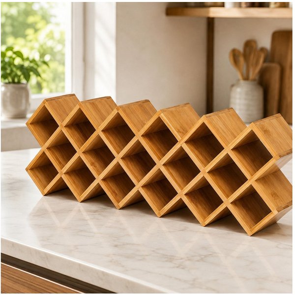 Best for Home Gewürzregal 18 Fächer, Küchen-Gewürzorganizer, Natürliches Bambus, Einzelartikel 1-tlg., platzsparend, kompakte Bauweise, vielseitig einsetzbar