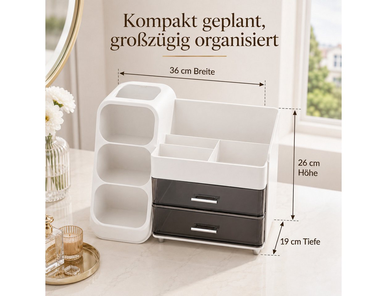 Best for Home Make-Up Organizer Schmink Organizer mit Schubladen für Kosmetik und Make-up Pinsel, Einzelartikel, 1-tlg., Organizer mit Schubladen, Fächern und P – Bild 3 von 5