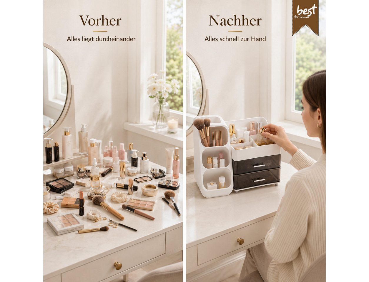 Best for Home Make-Up Organizer Schmink Organizer mit Schubladen für Kosmetik und Make-up Pinsel, Einzelartikel, 1-tlg., Organizer mit Schubladen, Fächern und P – Bild 5 von 5