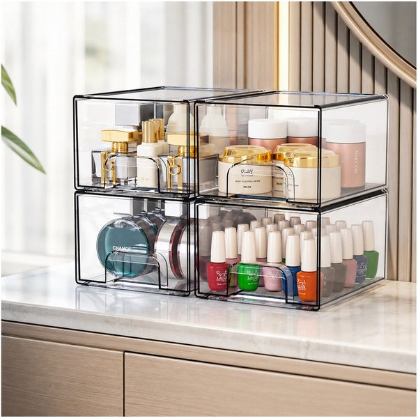 Best for Home Schubladenbox Platzsparend stapelbar transparent 4-teilig kompakt und vielseitig, (Aufbewahrungsschubladen-Set, 4-St., 4-teilig), Transparent, sta