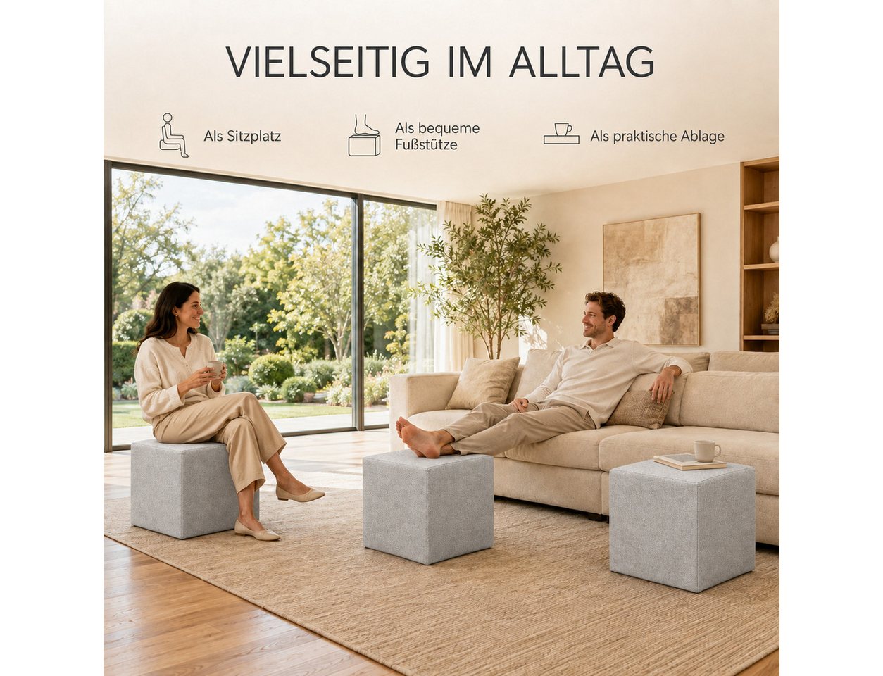 Best for Home Sitzhocker Cube Pouf – Stilvoller Samt Hocker & Fußhocker (Einzelstück, 1 St., verschiedene Farben), Handwerksqualität,TOP Preis-Leistungs-Verhält – Bild 3 von 5