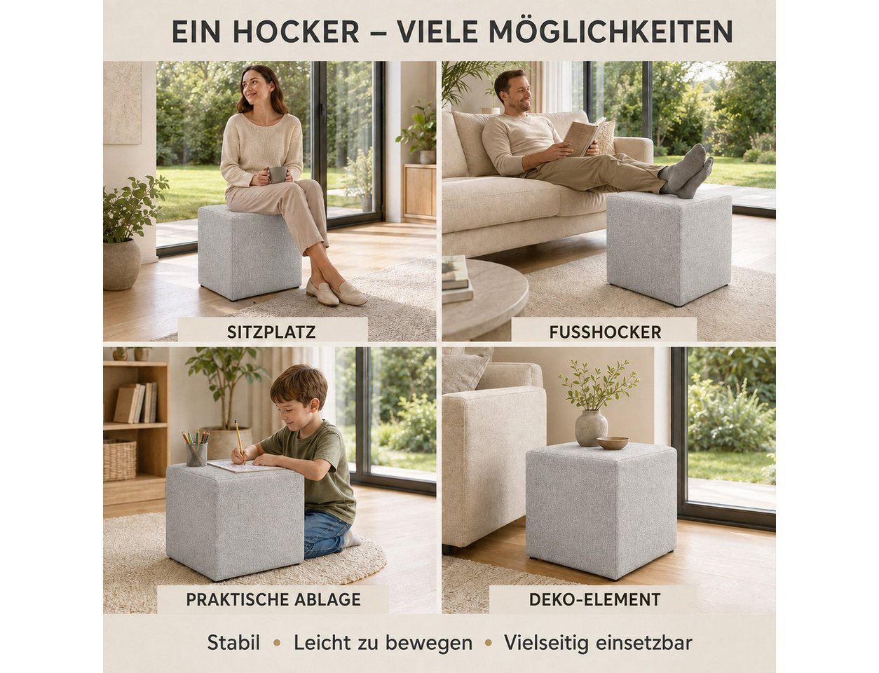 Best for Home Sitzhocker Cube Pouf – Stilvoller Samt Hocker & Fußhocker (Einzelstück, 1 St., verschiedene Farben), Handwerksqualität,TOP Preis-Leistungs-Verhält – Bild 5 von 5