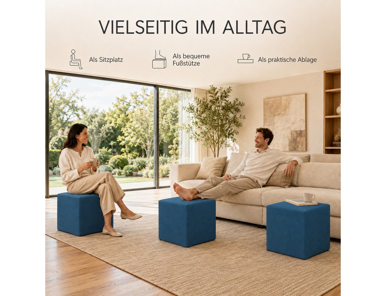 Best for Home Sitzhocker Cube Pouf – Stilvoller Samt Hocker & Fußhocker (Einzelstück, 1 St., verschiedene Farben), Handwerksqualität,TOP Preis-Leistungs-Verhält – Bild 3 von 5