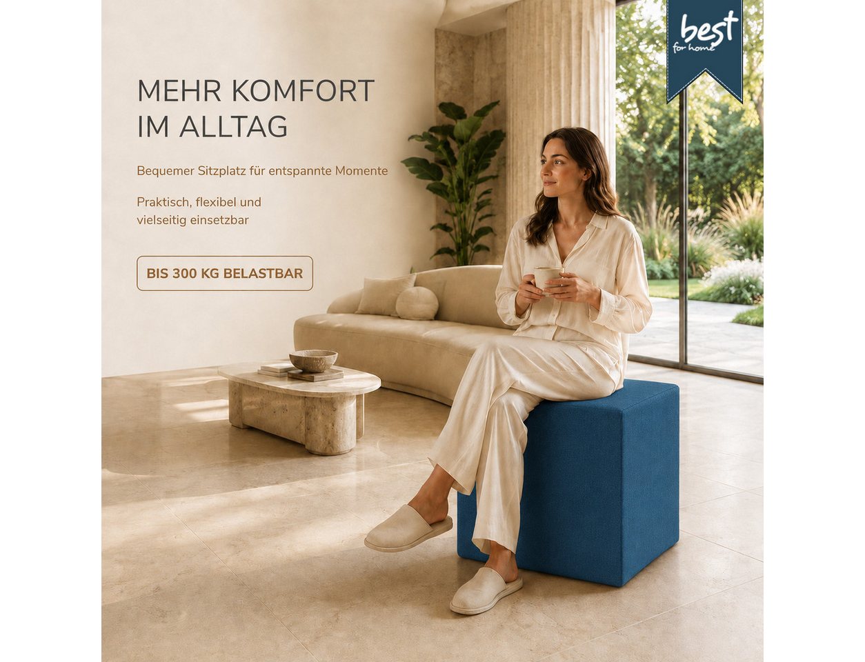 Best for Home Sitzhocker Cube Pouf – Stilvoller Samt Hocker & Fußhocker (Einzelstück, 1 St., verschiedene Farben), Handwerksqualität,TOP Preis-Leistungs-Verhält – Bild 4 von 5