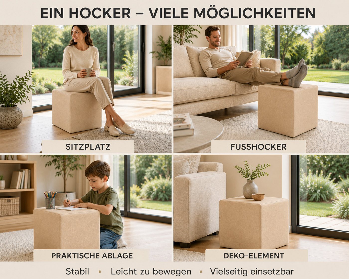 Best for Home Sitzhocker Cube Pouf – Stilvoller Samt Hocker & Fußhocker (Einzelstück, 1 St., verschiedene Farben), Handwerksqualität,TOP Preis-Leistungs-Verhält – Bild 5 von 5