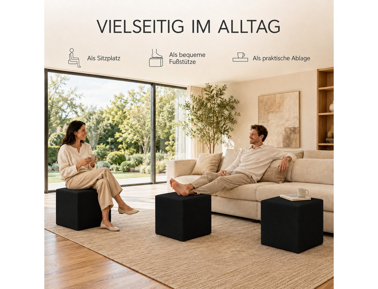 Best for Home Sitzhocker Cube Pouf – Stilvoller Samt Hocker & Fußhocker (Einzelstück, 1 St., verschiedene Farben), Handwerksqualität,TOP Preis-Leistungs-Verhält – Bild 3 von 5