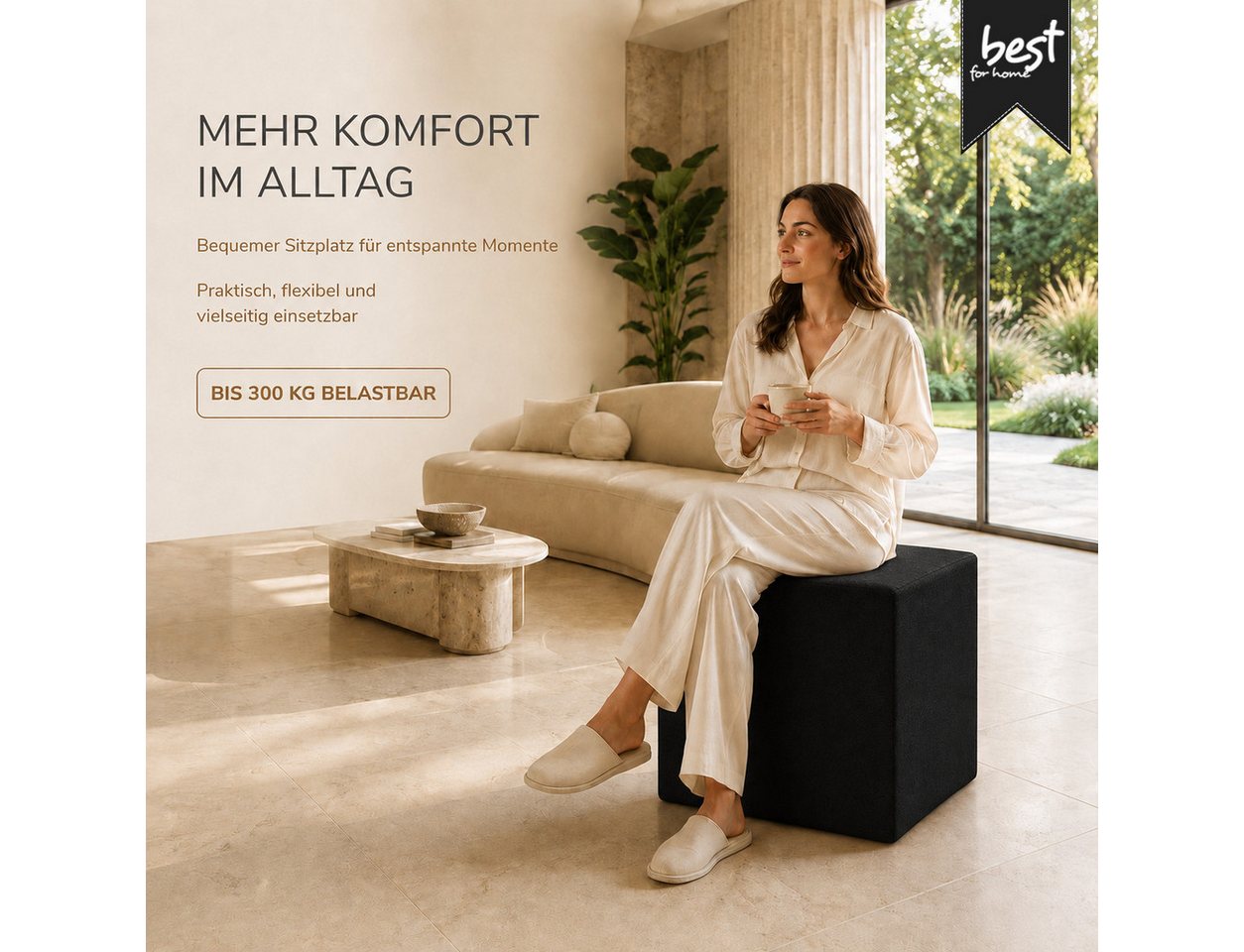 Best for Home Sitzhocker Cube Pouf – Stilvoller Samt Hocker & Fußhocker (Einzelstück, 1 St., verschiedene Farben), Handwerksqualität,TOP Preis-Leistungs-Verhält – Bild 4 von 5