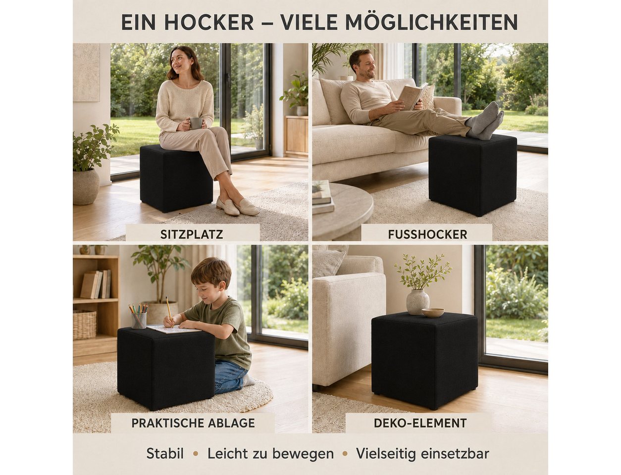 Best for Home Sitzhocker Cube Pouf – Stilvoller Samt Hocker & Fußhocker (Einzelstück, 1 St., verschiedene Farben), Handwerksqualität,TOP Preis-Leistungs-Verhält – Bild 5 von 5