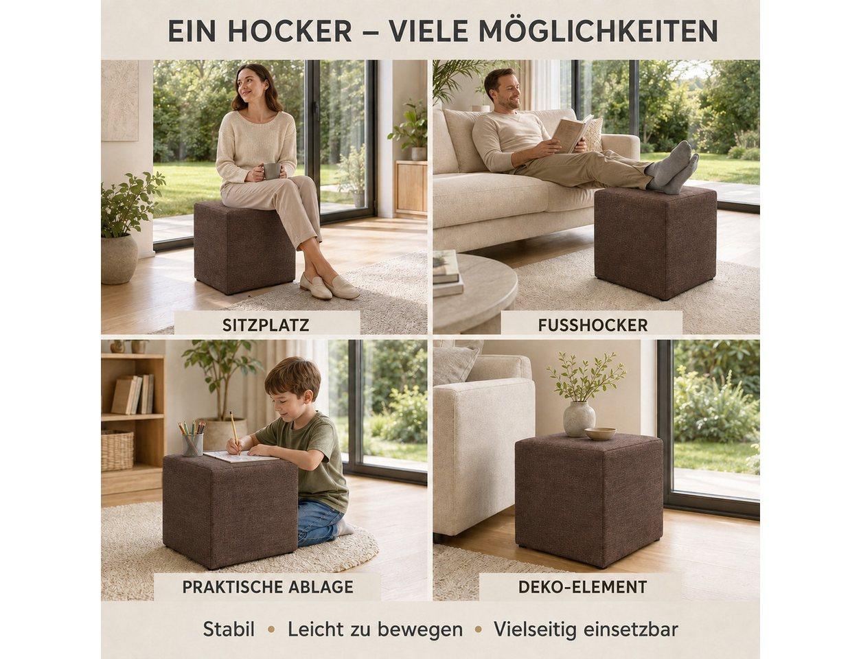 Best for Home Sitzhocker Cube Pouf – Stilvoller Samt Hocker & Fußhocker (Einzelstück, 1 St., verschiedene Farben), Handwerksqualität,TOP Preis-Leistungs-Verhält – Bild 5 von 5