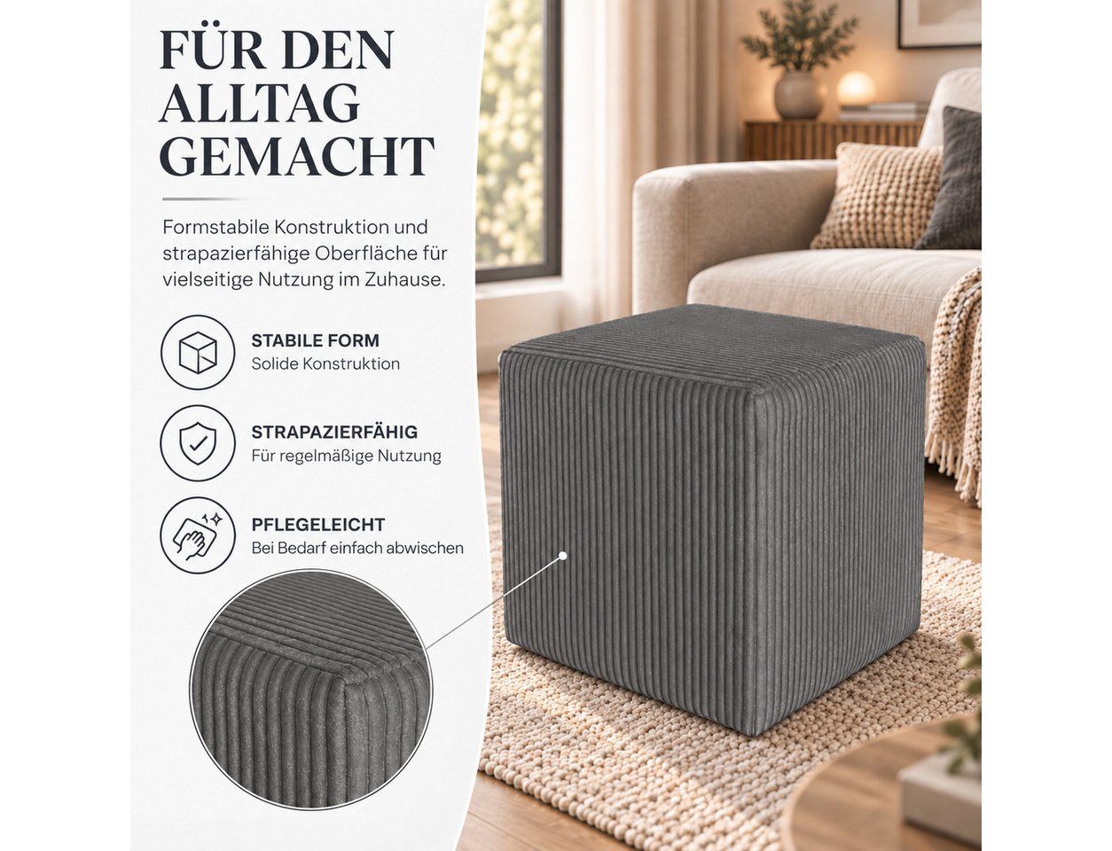 Best for Home Sitzwürfel Pouf Hocker – Samt, Fußhocker & Sitzpuff (Sitzwürfel / Pouf Hocker, 1 St., 1x Sitzwürfel / Pouf Hocker), multifunktional, Dekoelement,  – Bild 4 von 5