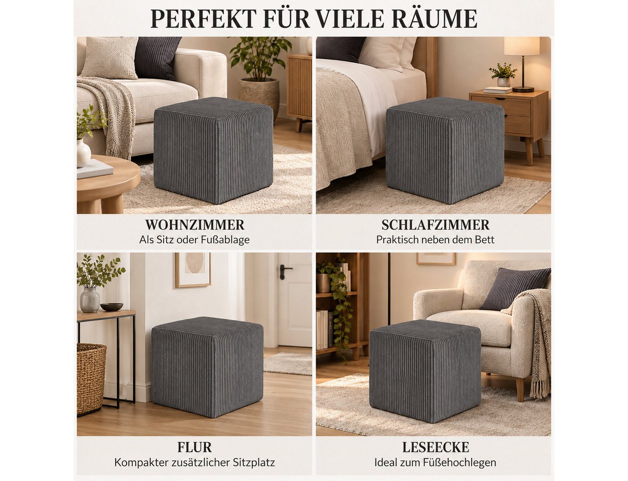 Best for Home Sitzwürfel Pouf Hocker – Samt, Fußhocker & Sitzpuff (Sitzwürfel / Pouf Hocker, 1 St., 1x Sitzwürfel / Pouf Hocker), multifunktional, Dekoelement,  – Bild 5 von 5