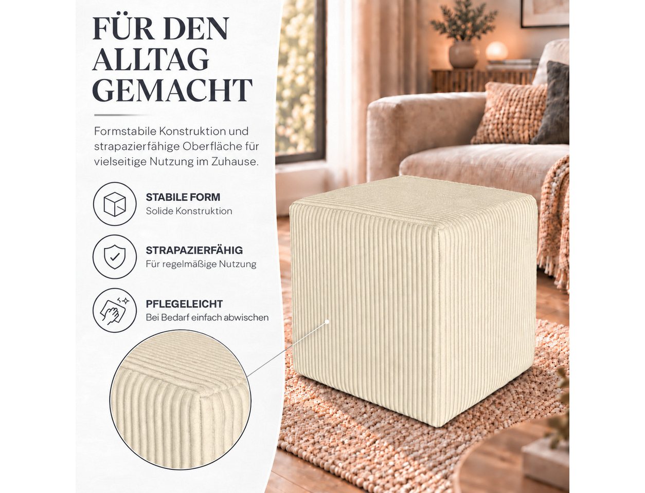 Best for Home Sitzwürfel Pouf Hocker – Samt, Fußhocker & Sitzpuff (Sitzwürfel / Pouf Hocker, 1 St., 1x Sitzwürfel / Pouf Hocker), multifunktional, Dekoelement,  – Bild 4 von 5