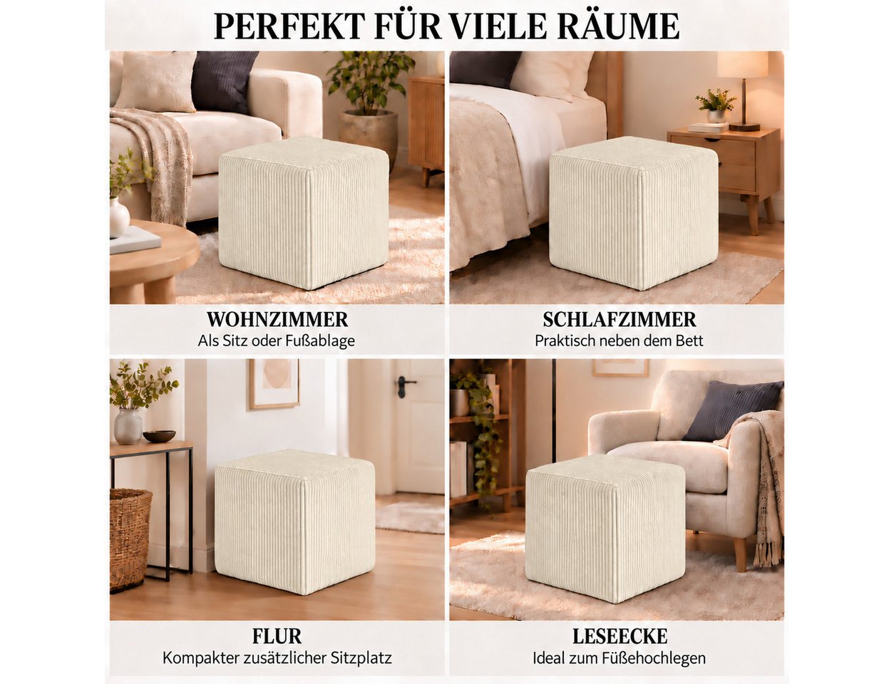 Best for Home Sitzwürfel Pouf Hocker – Samt, Fußhocker & Sitzpuff (Sitzwürfel / Pouf Hocker, 1 St., 1x Sitzwürfel / Pouf Hocker), multifunktional, Dekoelement,  – Bild 5 von 5