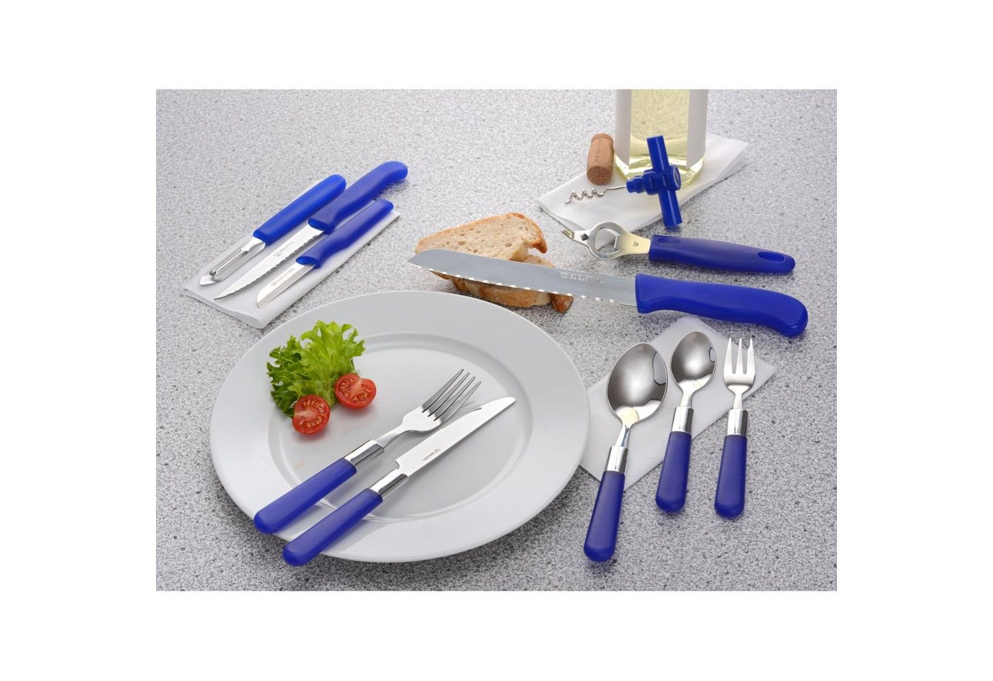 GRÄWE Besteck-Set GRÄWE 37-teiliges Starter-Set mit blauen Griffen, Serie MILANO, Edelstahl 18/0 – Bild 3 von 4