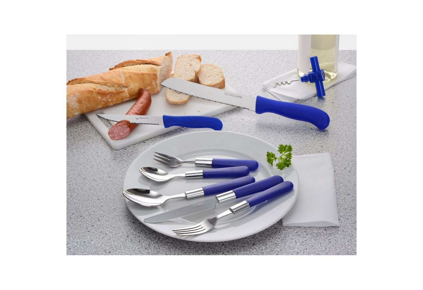 GRÄWE Besteck-Set GRÄWE 37-teiliges Starter-Set mit blauen Griffen, Serie MILANO, Edelstahl 18/0 – Bild 4 von 4