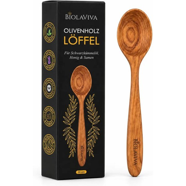 BIOLAVIVA Bestecklöffel BIOLAVIVA, Olivenholz Löffel – handgefertigt 20 cm, Geschenkidee, Jedes Stück ein Unikat, Natürliche individuelle Maserung