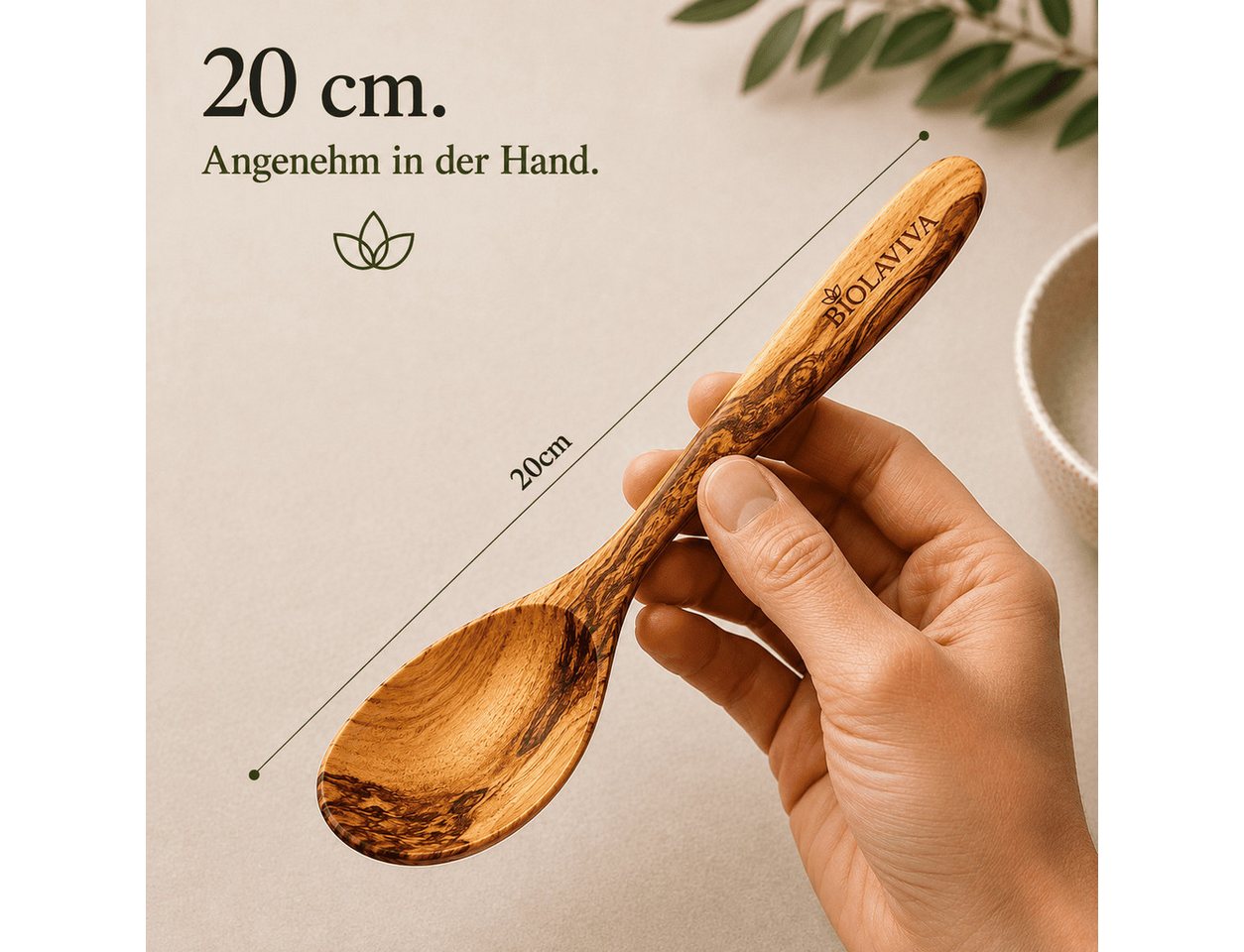 BIOLAVIVA Bestecklöffel BIOLAVIVA, Olivenholz Löffel – handgefertigt 20 cm, Geschenkidee, Jedes Stück ein Unikat, Natürliche individuelle Maserung – Bild 5 von 5
