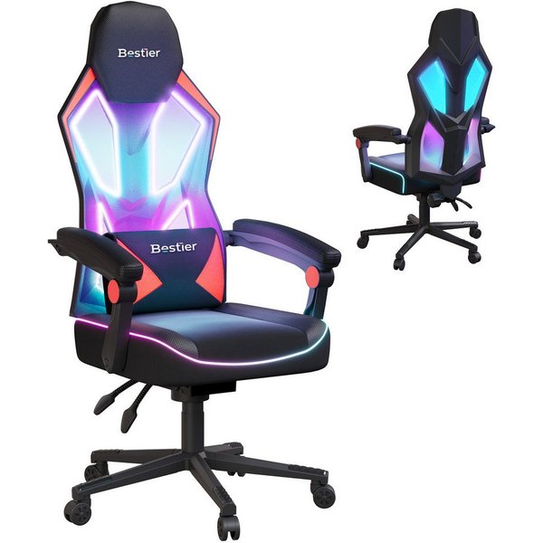 Bestier Gaming-Stuhl Gaming-Stuhl mit LED-Lichtleiste und verstellbarer Lendenwirbelstütze.