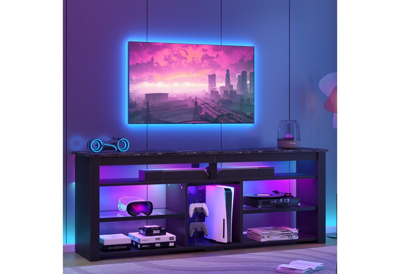 Bestier Lowboard TV-Schrank, Sideboard, Gaming TV Board mit LED-Beleuchtung (Breite 160 cm Fernsehtisch, 1 St, TV-Ständer für 55/60/65/70 Zoll Fernseher, mit 36 – Bild 5 von 5