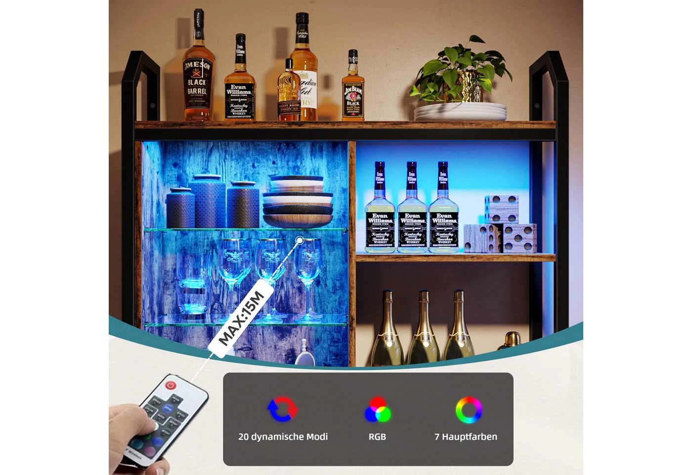 Bestier Wandregal Küchenregal, LED-Gaming-Regale (19.8 x 84 x 88.6 cm) mit verstellbarem, Badezimmer Regal, Schweberegal für Gaming Zimmer, Wein, Kaffee Bar – Bild 3 von 5
